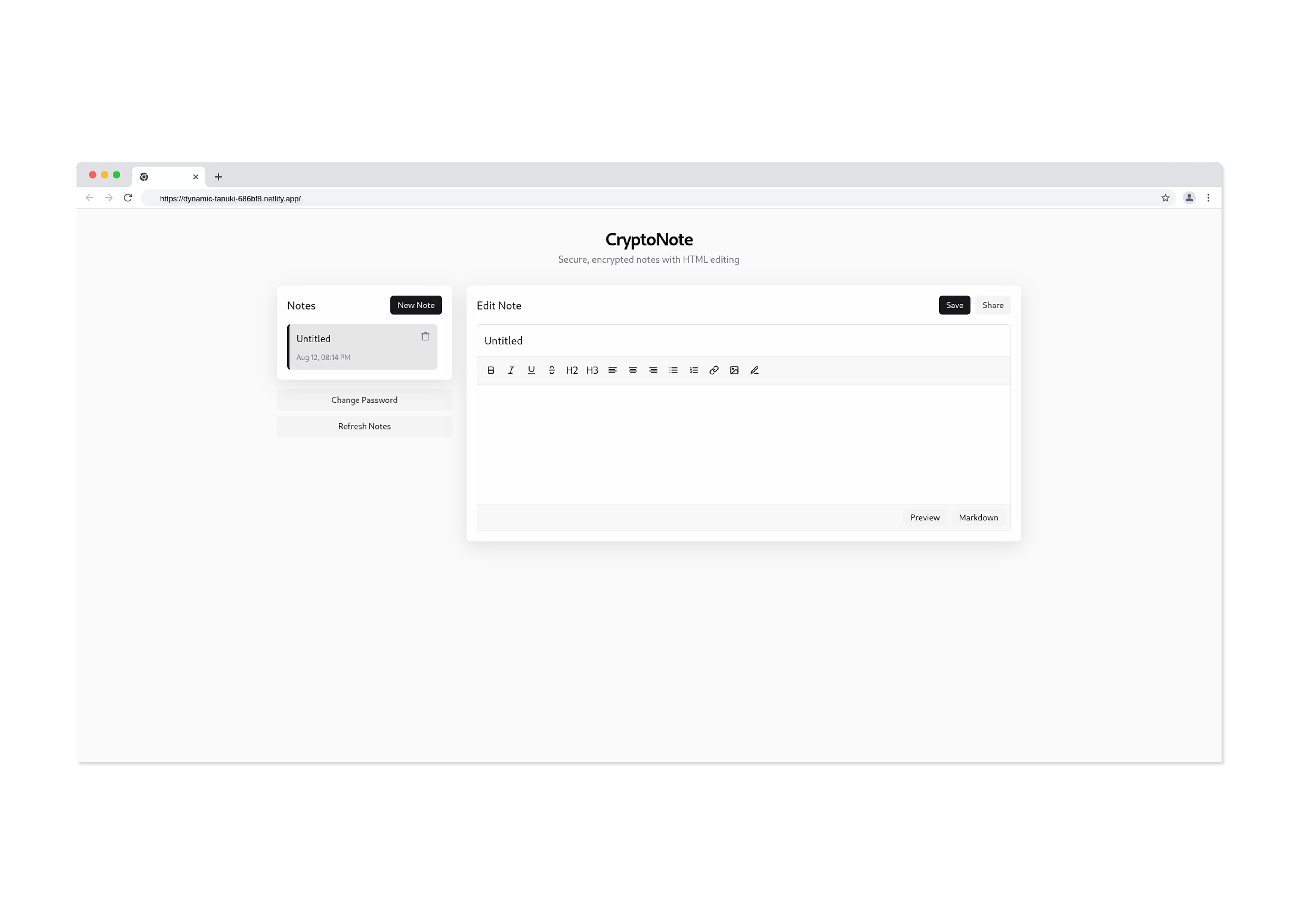 CryptoNote — безопасные заметки (веб-сервис)